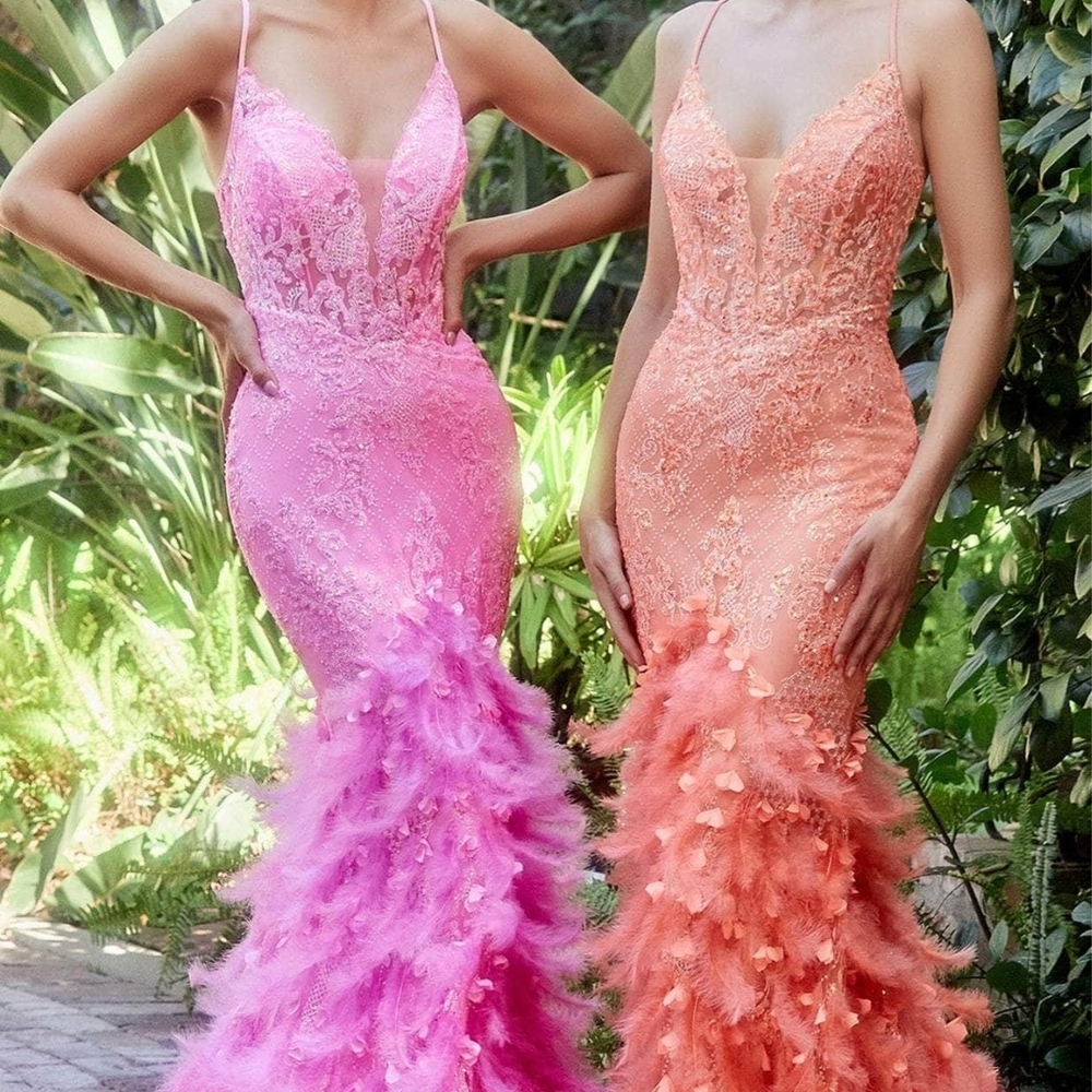 Vibrant Lace Prom Dress in Pink and Orange